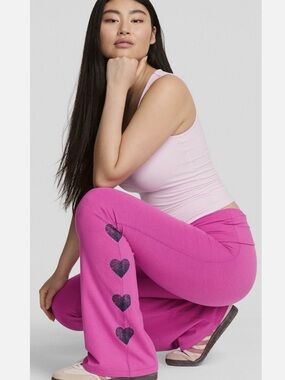 VS PINK 🔥💗 Y2K Fire Hearts Flare Cotton Yoga Pants  NWT L